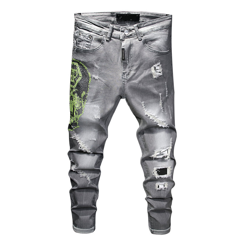 Europe and the United States Skinny Pants Badge Jeans Men Trendy Knee Hole Biker Jeans Low Cheap Price Men Jeans Denim