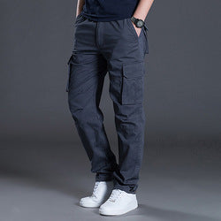 Winter Men Cotton Woven Cargo Zip Fly Pants Fashion Multi-Pockets Elastic Waist Mens wholesale men pants trouser