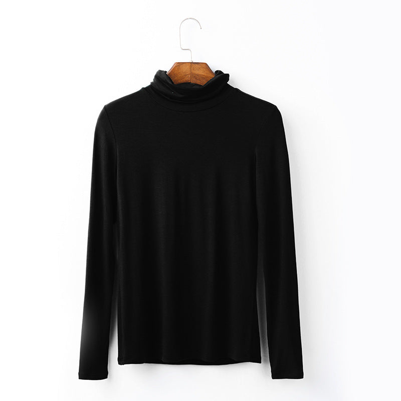 European plus size women's autumn style long sleeve T-shirt versatile solid color top turtleneck modal cotton base shirt