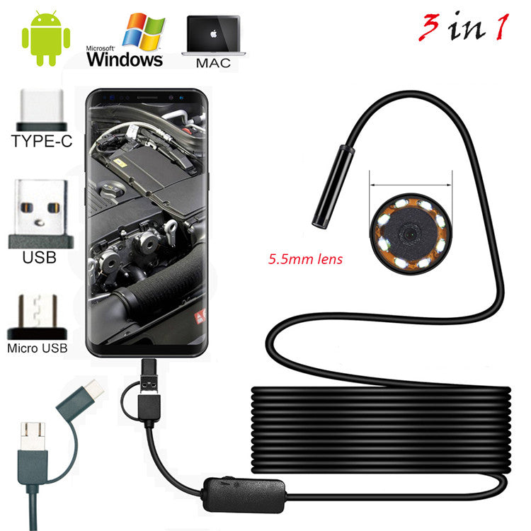 1m 2m 5m wire mini endoscope camera 5 5mm lens for android type c usb borescopes waterproof led lighting inspection camera