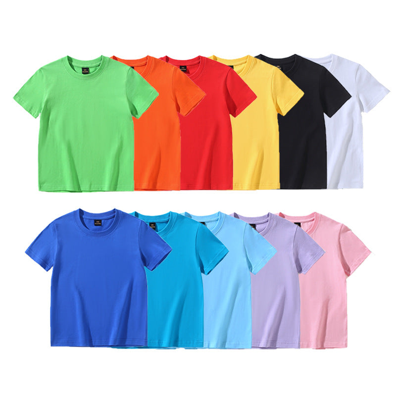 High Quality 200gsm 100% Cotton Children's Short Sleeve Loose T-shirt Boys Girls Solid Color Blank Printable Shirt Custom Logo