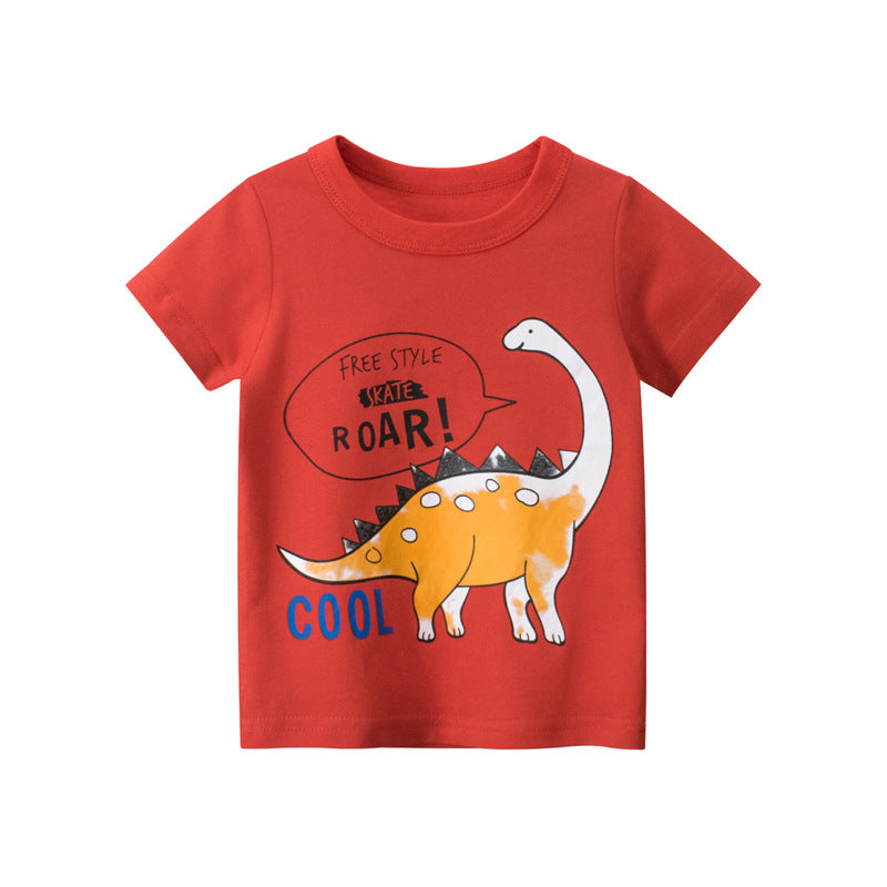 High Quality Round Neck Pullover Cotton Cartoon Dinosaur Print Baby Boys Graphic T-Shirt Kids Shirt