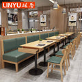 Japanese cafe restaurant furniture PU leather booths with wood tables and chairs set with storage drawer for restaurant