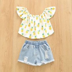 2PCS Set Toddler Kids Baby Girls Outfits Clothes T-Shirt Vest Tops+Shorts Pants