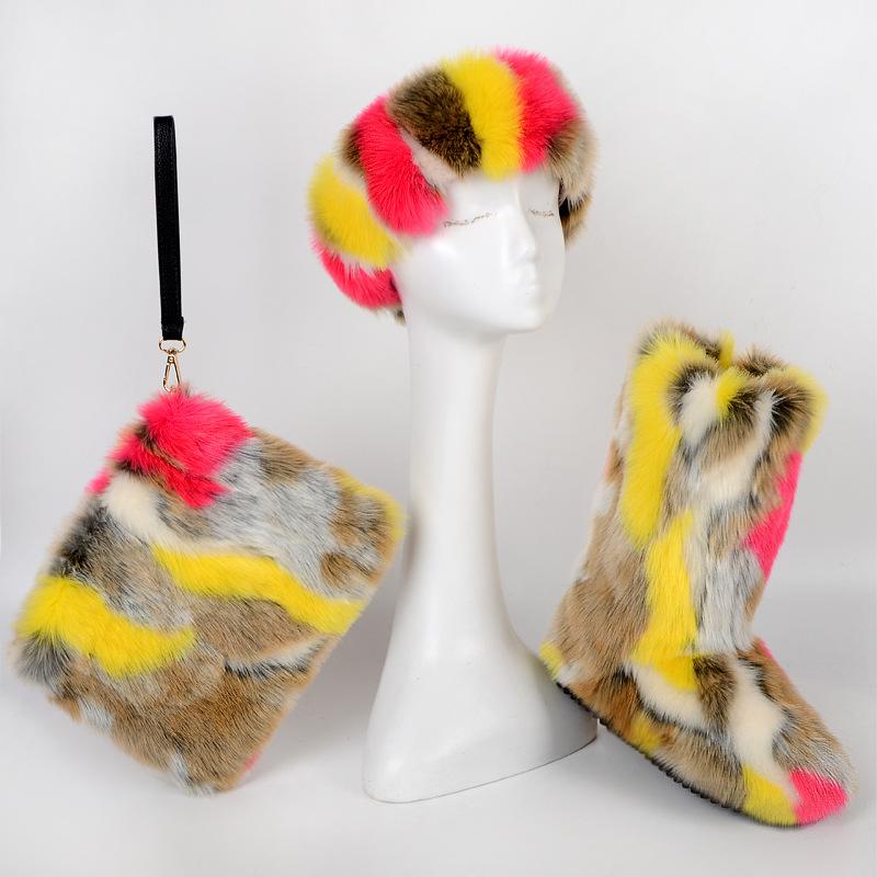 wholesale fashion fox faux headband kids furry purses sets ladies snow woman women fall winter fur shoes womens boots