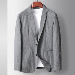 Solid color business non-ironing thin coat Men's casual suit with pockets Spring/summer pleated elastic suit jacket