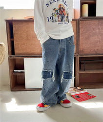 2023 Spring Kids Trousers Boys Fashion Ripped Jeans Baby Girls Loose Casual Denim Pant hole trousers