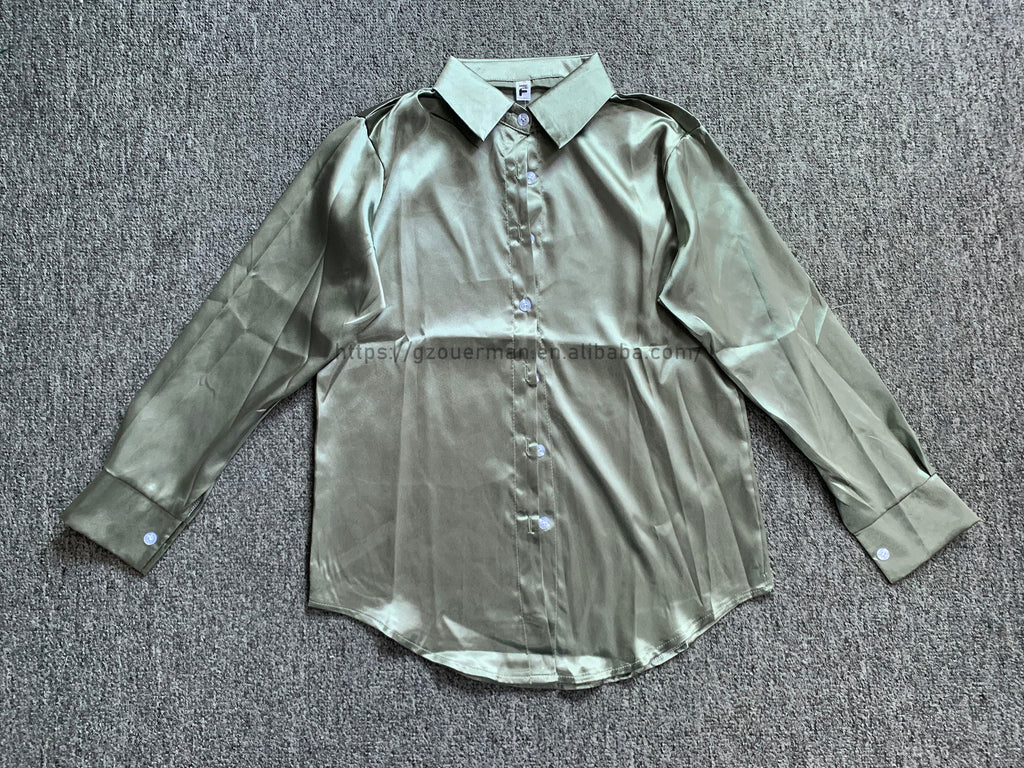 Wholesale Autumn Spring Korea straight retro design women stain shirt solid color long sleeve causal lady's tops blouse shirt