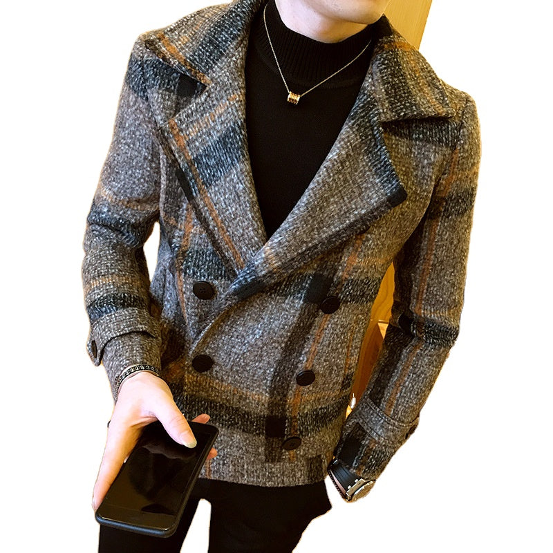 New men fall clothing 2022 plus size jacket slim-fit tartan coat men's short trend winter coats for men
