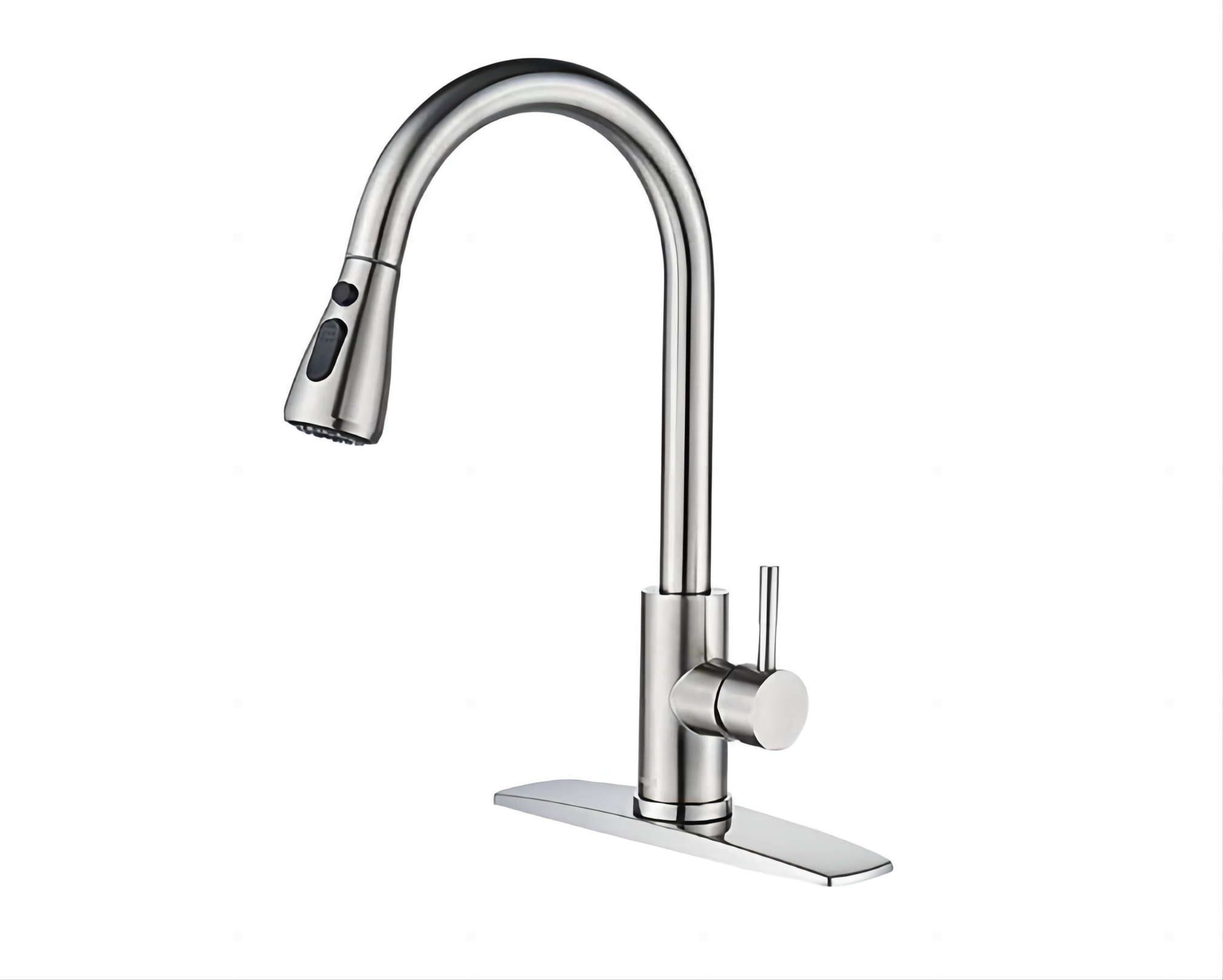Commercial Modern Brushed Nickel Single Handle Kitchen Faucet with Pull Down Sprayer and Deck Plate