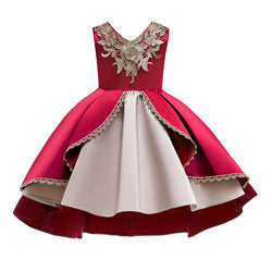 High Quality Layered Dress Kids Princess Printed Flower Christmas Evening Girls Party Dresses