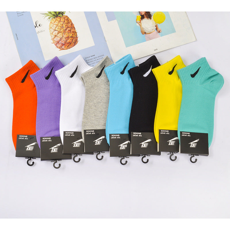KTS467 Men's Women's Premium Cotton Short Tube Socks Rainbow Candy Color Boat Socks Fashion Sports Ankle NK Custom Logo Socks