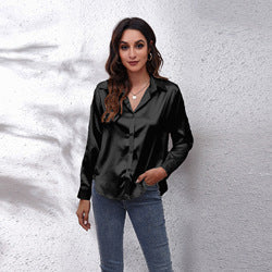 Wholesale multicolor casual shirt women's blouses & shirts fashion plain plus size top satin silk shirts