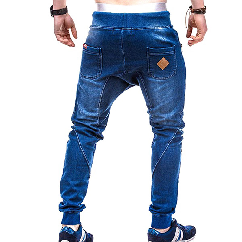 Elastic waistband slim jogger denim jeans style for mens