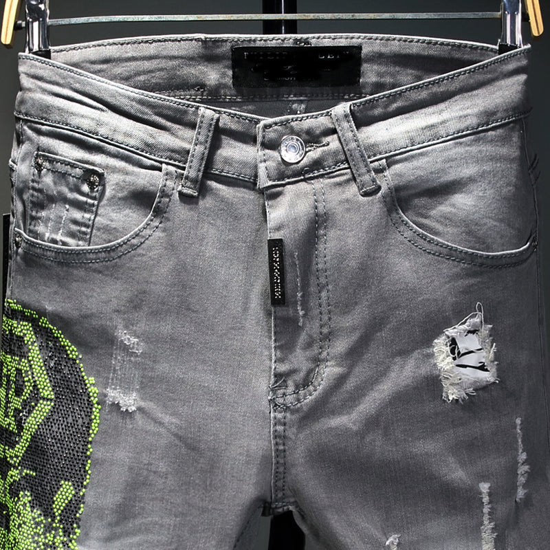 Europe and the United States Skinny Pants Badge Jeans Men Trendy Knee Hole Biker Jeans Low Cheap Price Men Jeans Denim