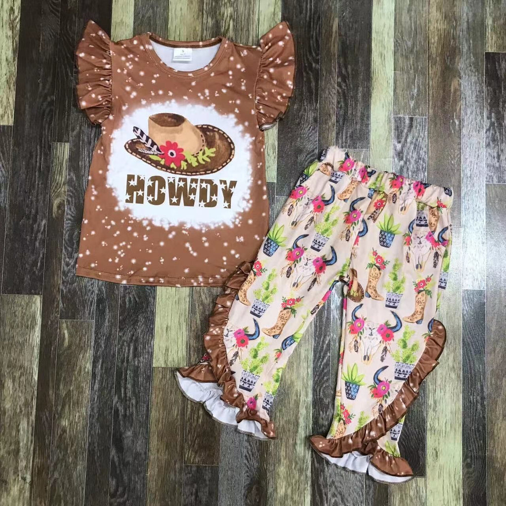 Kids Summer Outfits girl's clothing Set Short Sleeve Cow Top Flare Long Pants  Leggings 2 Piece Set