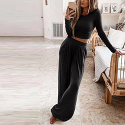 Spring Autumn Custom Casual Long Sleeve Women Knitted Two Piece Sweater Set