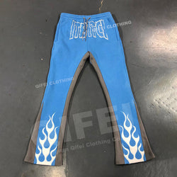 Custom mens track stacked flair trouser 100% cotton flared sweatpants painted flare sweat pants men