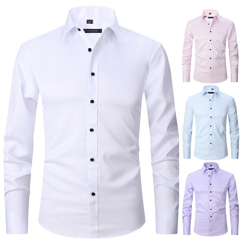 Men solid Shirts  S-8XL  New Mens Dress Shirts Long Sleeve Slim Casual Black White Social Male Clothes