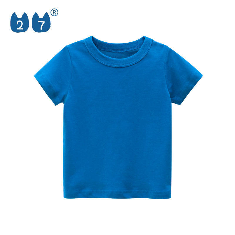 Custom Printing Solid Color Unisex Kids Top Clothes Cotton Comfortable Girls Boys Short Sleeve T Shirt
