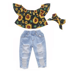 2PCS Set Toddler Kids Baby Girls Outfits Clothes T-Shirt Vest Tops+Shorts Pants