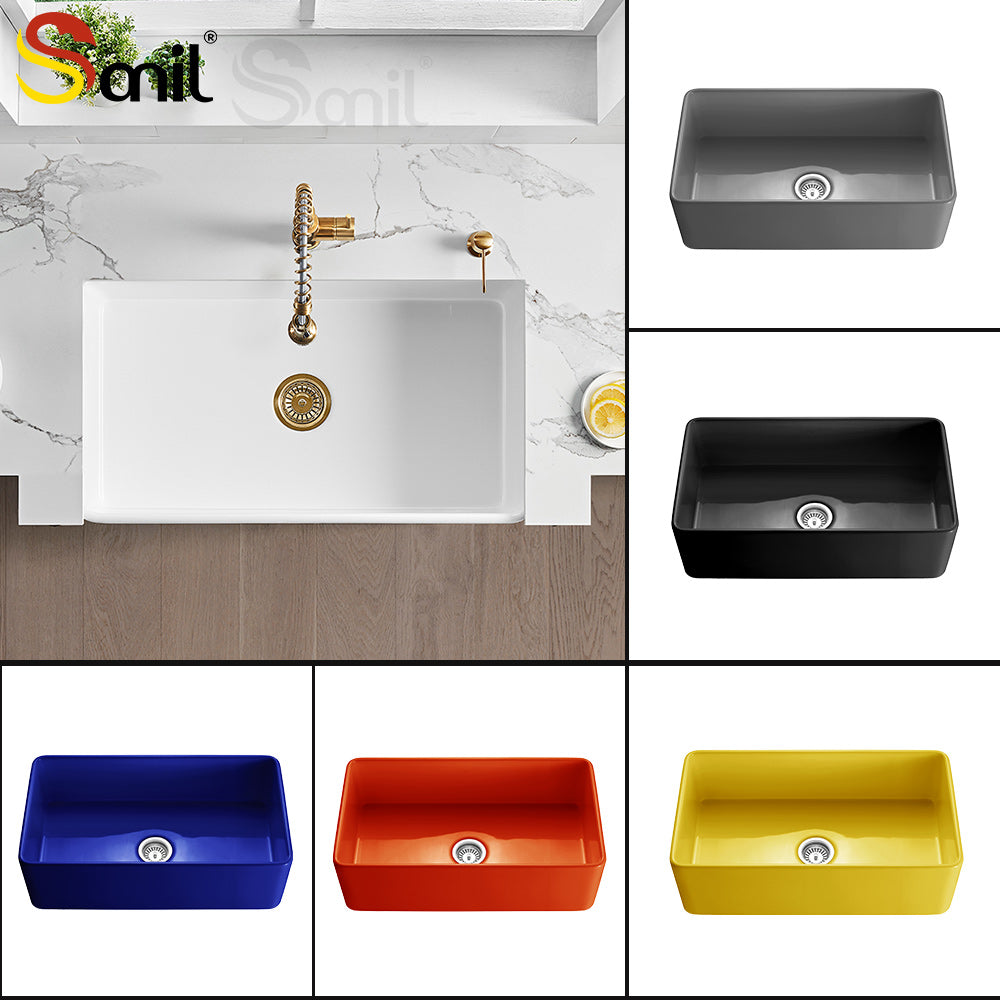 Luxury rectangular farmhouse single bowl fireclay sink white ceram kitchen sink wholesale