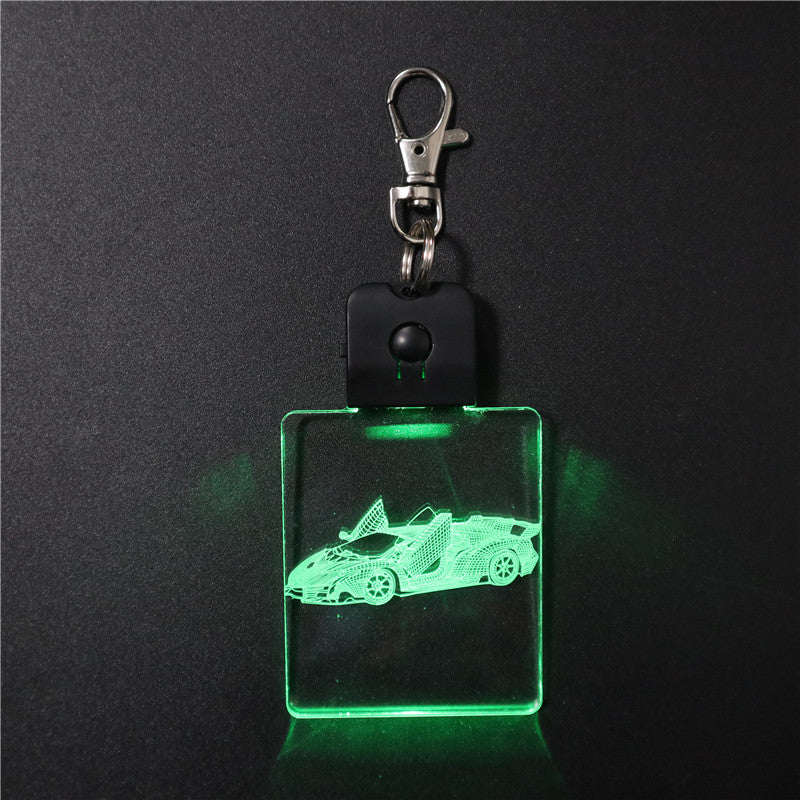 eco friendly multicolor racing car 3d laser engrave led acrylic keychain keyring for amazon