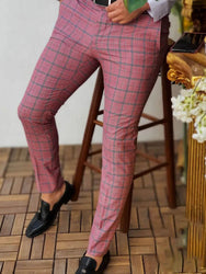 Custom Fashion Slim Fit Men Plaid Dress Pants  Casual Office Skinny Khaki Men Trousers