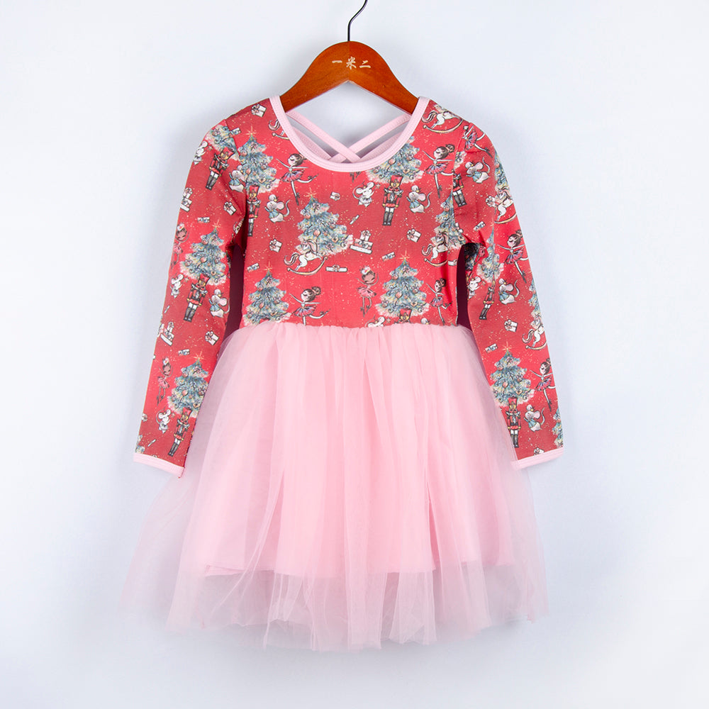 Winter fall long sleeve tutu dress kids girls christmas dresses Floral print Children Girls tulle Dresses