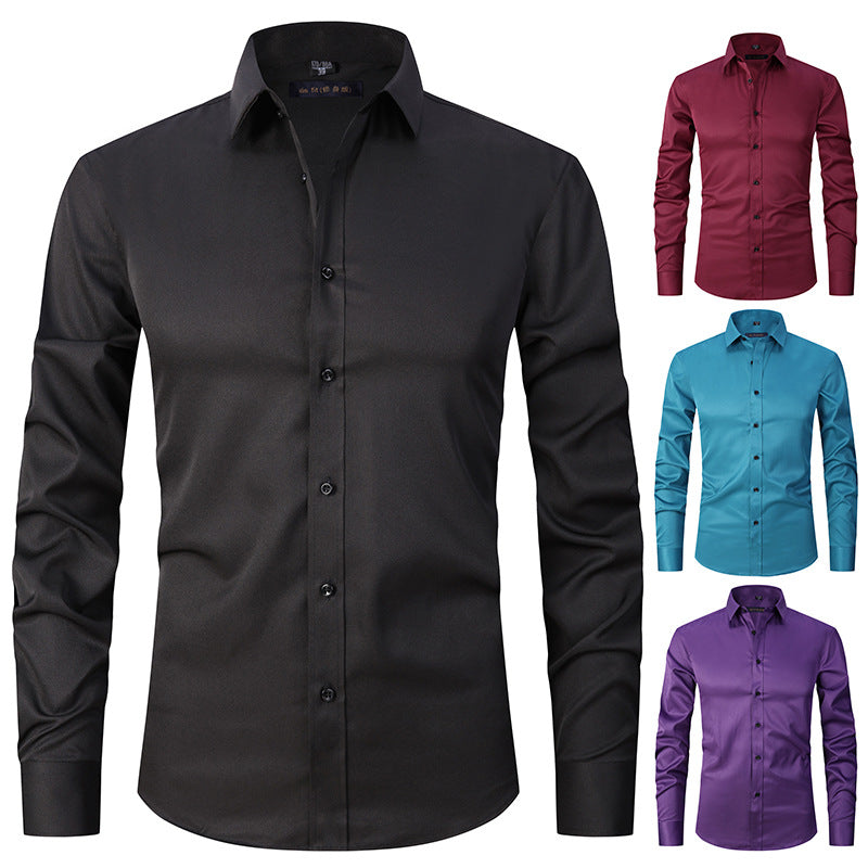 Men solid Shirts  S-8XL  New Mens Dress Shirts Long Sleeve Slim Casual Black White Social Male Clothes