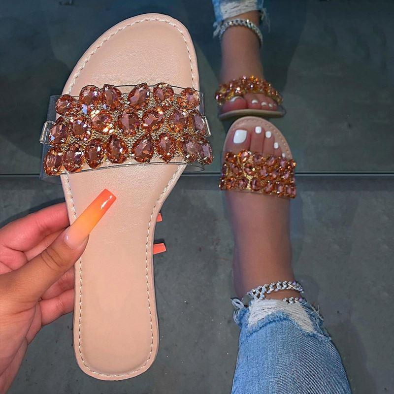 beach slipper beautiful lady jelly sandals diamond sandals womens slides ladies flat shoes