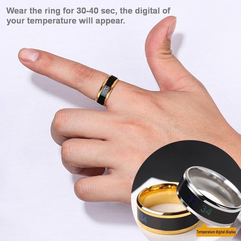 smart sensor body temperature ring stainless steel fashion display real time temperature test finger rings 1