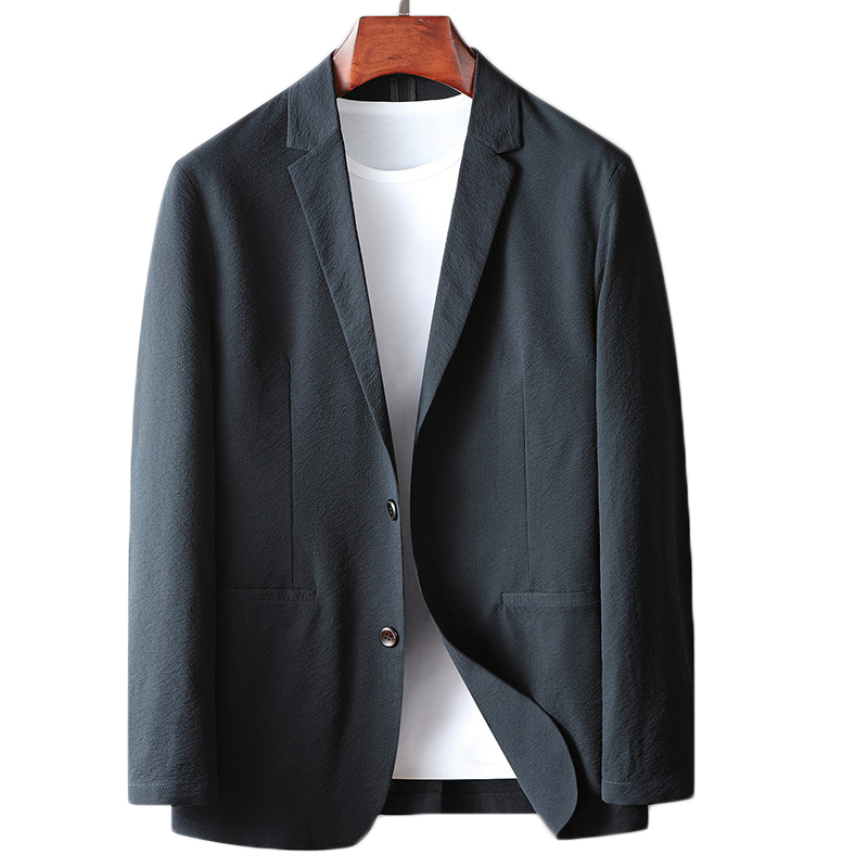 Solid color business non-ironing thin coat Men's casual suit with pockets Spring/summer pleated elastic suit jacket