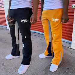Custom summer streetwear joggers men paint splatters flared flair high quality mens track stacked flared sweat pants men