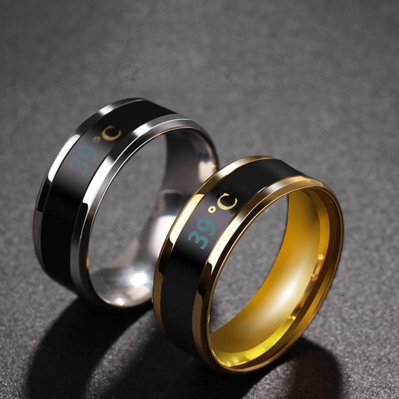 smart sensor body temperature ring stainless steel fashion display real time temperature test finger rings