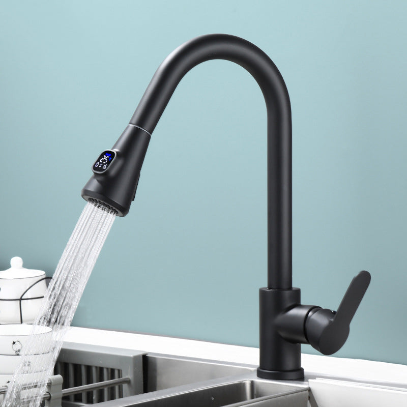 Hole sink long neck brass chrome black smart cold and hot sink deck mounted handle pull out spray brass mixer tap kitchen faucet
