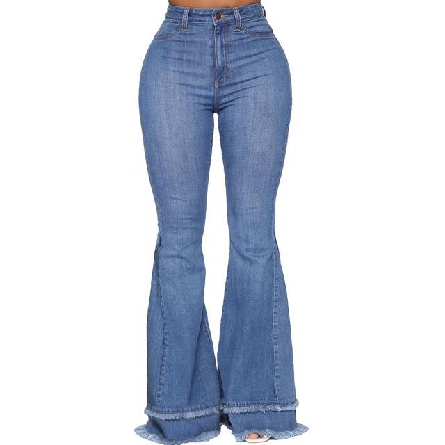 european and american fashion wild wide leg stitching solid color stretch flared women pants