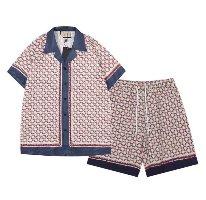 Men's Hawaiian sets Loose Top Floral Letter Print Shirts For Men Fashion design Breathable Summer Short Sleeve shirt men's