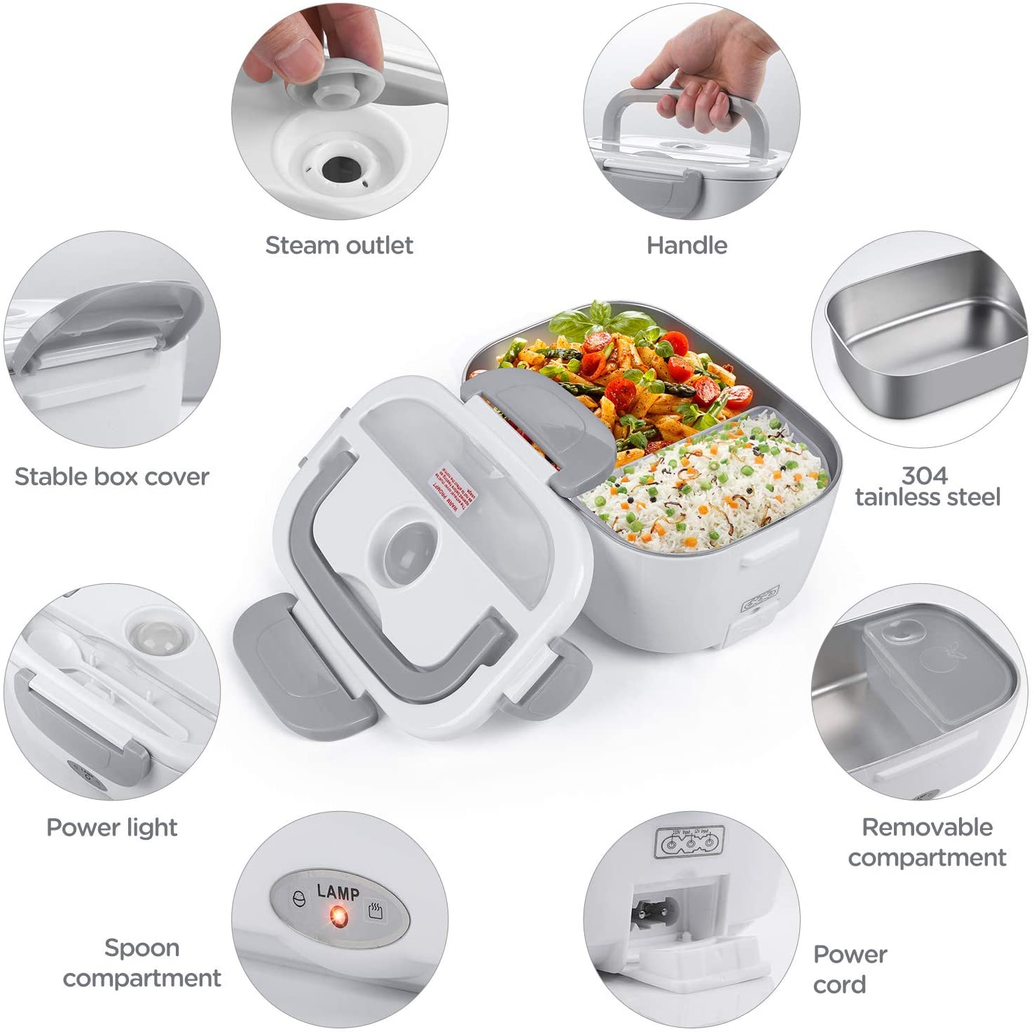 110v 220v 12v 24v portable stainless steel hot food heating electric heated lunch box for car and home