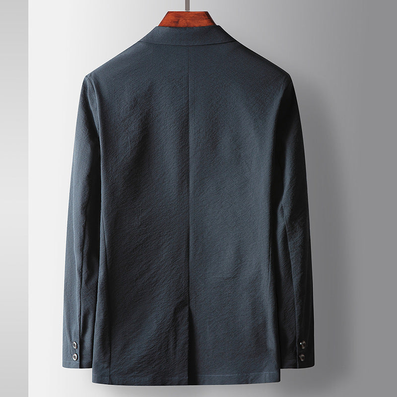 Solid color business non-ironing thin coat Men's casual suit with pockets Spring/summer pleated elastic suit jacket
