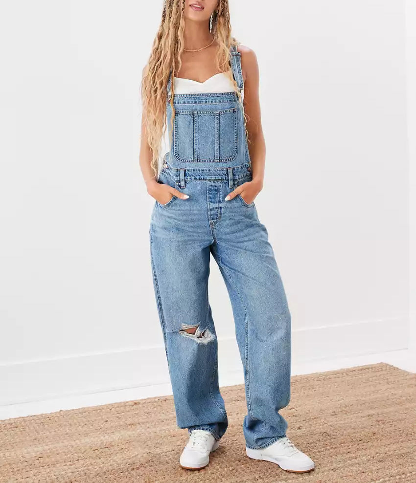 Custom looses  plus size women's  ripped denim  Overalls