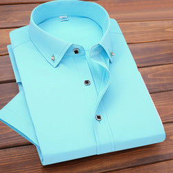 High Quality Non-ironing Men Dress Shirt Short Sleeve New Solid Male Clothing Fit Business Shirts White Blue Navy Black Red