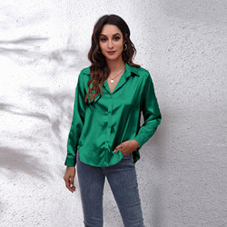 Wholesale multicolor casual shirt women's blouses & shirts fashion plain plus size top satin silk shirts