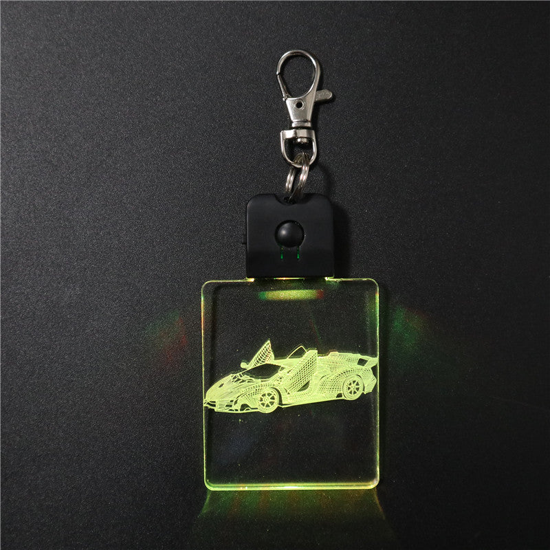 eco friendly multicolor racing car 3d laser engrave led acrylic keychain keyring for amazon