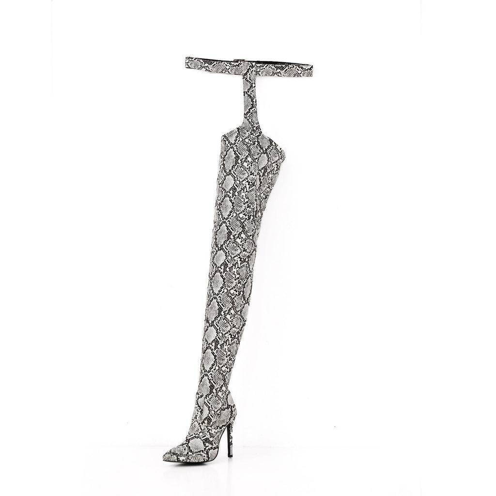 fashionable luxury sexy shoes snakeskin designer womens heel long heels leather dancer stripper high knee boots women shoes