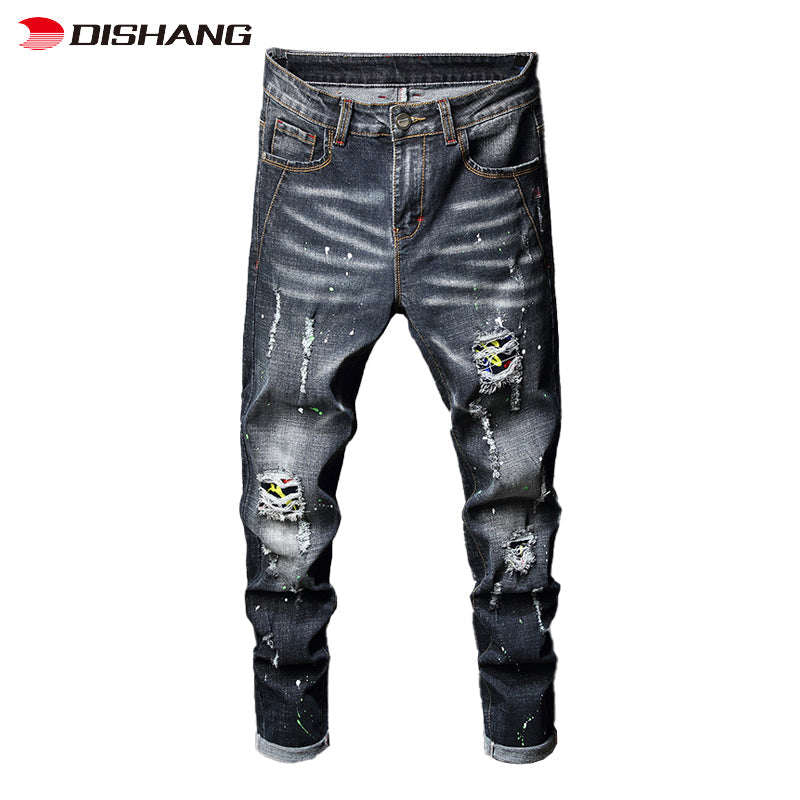 Hot Selling Men Trousers Jeans Zipper Slim Men Jeans Trouser Skinny Hole Men Jeans Pants