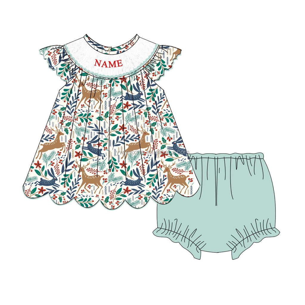 High Quality Children Clothes Boutique Name Embroidery Baby Smocked Girl Dresses Sets with School Backpack