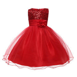 Summer Sleeveless Sequined and Flower Tulle Princess Kids Girls Dress