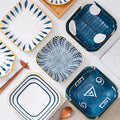 8-inch Restaurant Ceramic Plates Porcelain Golden Edge Dishes Custom Cheap Square Blue and White Dinner Dessert Salad Plate