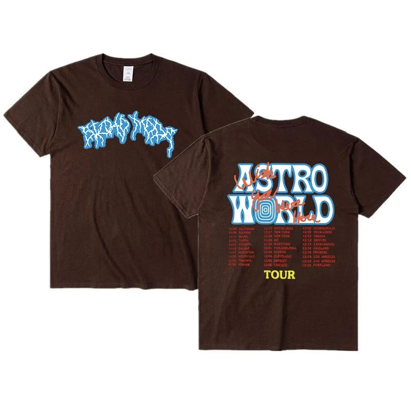 Custom graphic t shirt men vintage hiphop cotton streetwear Oversized tee tops cactus jack lightning Brown